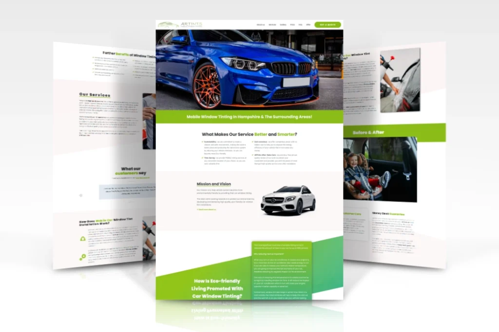 ARTints Mobile Window Tinting website design for mobile service business