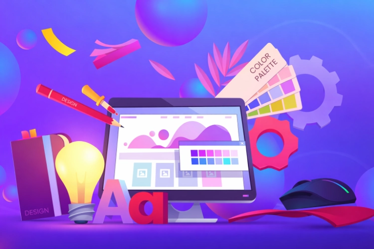 Illustration showing a WordPress website design decision for businesses